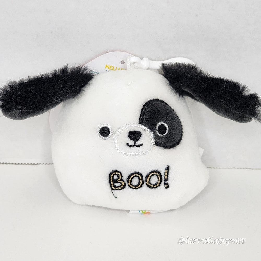 🎃 BEAU 🐶 White Black Ghost Clip Fur Ears w BOO Halloween 2022 Squishmallow NWT